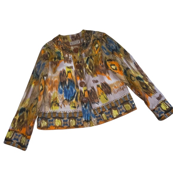 Life Style Beaded Artsy Multi Colored Wood Button Jacket - Women’s Medium - Picture 7 of 12